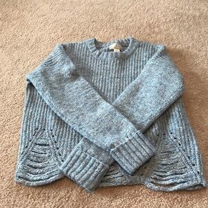 RUBY MOON Lrg Blue Cropped Distressed Sweater